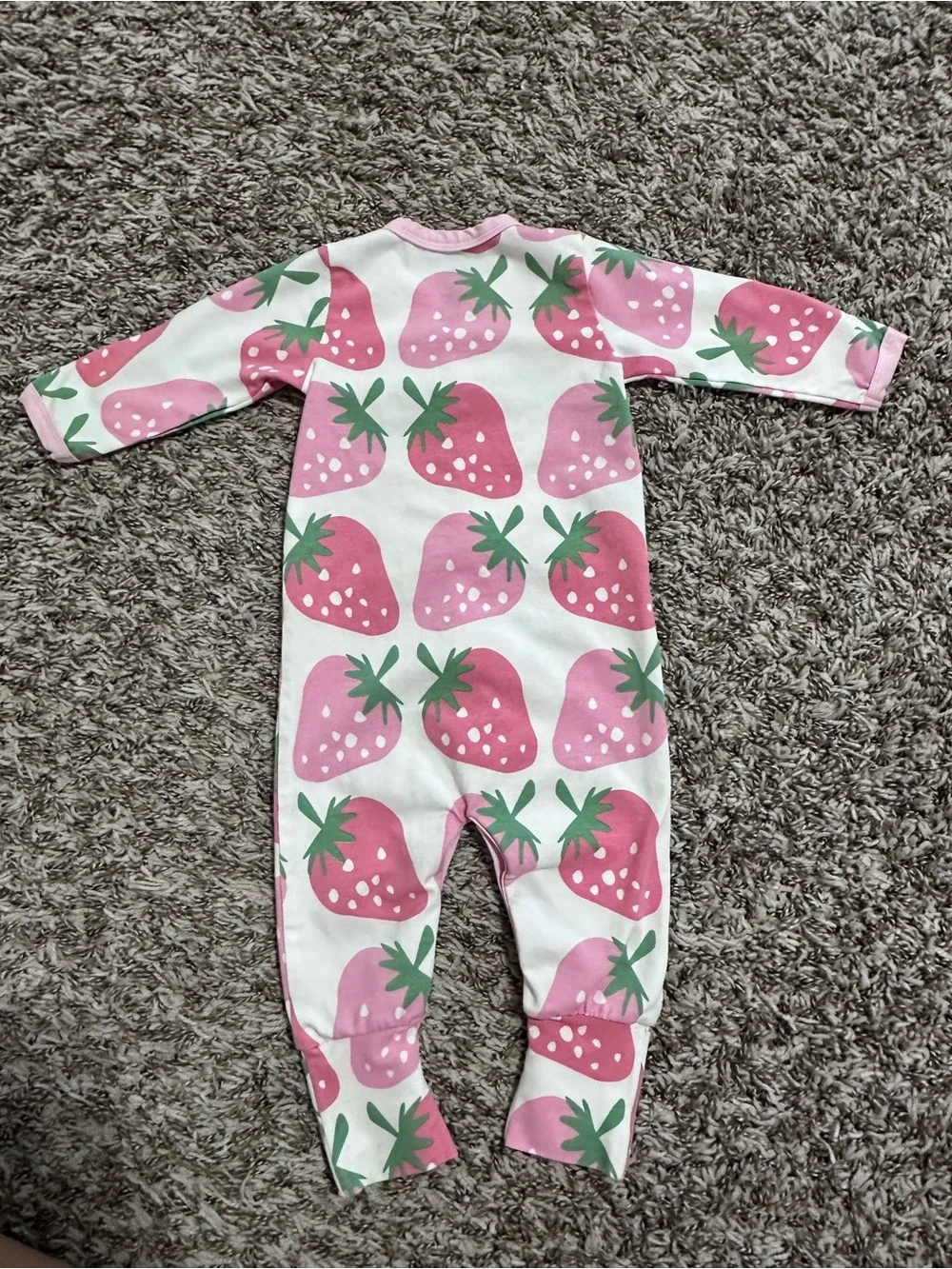 Pink Strawberry Print Kids Footed One-Piece Pajamas
